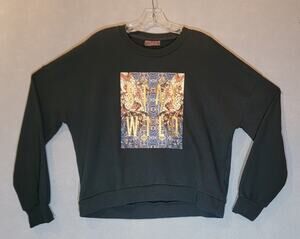Betsey Johnson Performance Stay Wild Leopard Graphic Sweatshirt Black XL